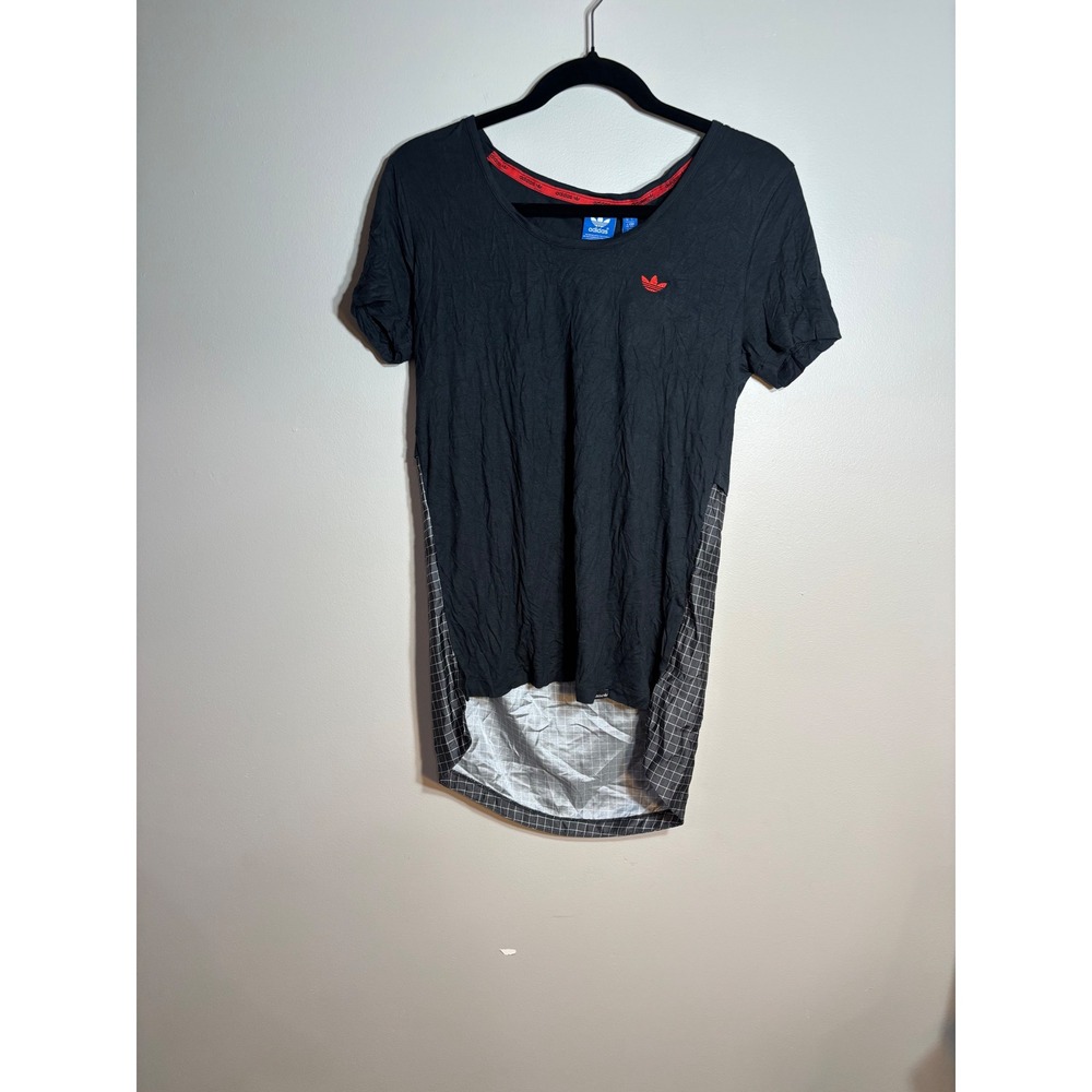 Adidas Originals Black Tunic T Shirt Dress Plaid Hem Size‎ S